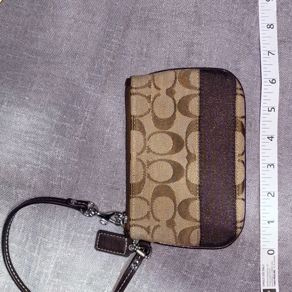 Coach Brown/Tan Signature Wristlet with Dark Brown Trim
